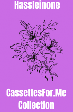 hassleinone self-titled album cover with a purple background, a flower, and the cassettes for me URL